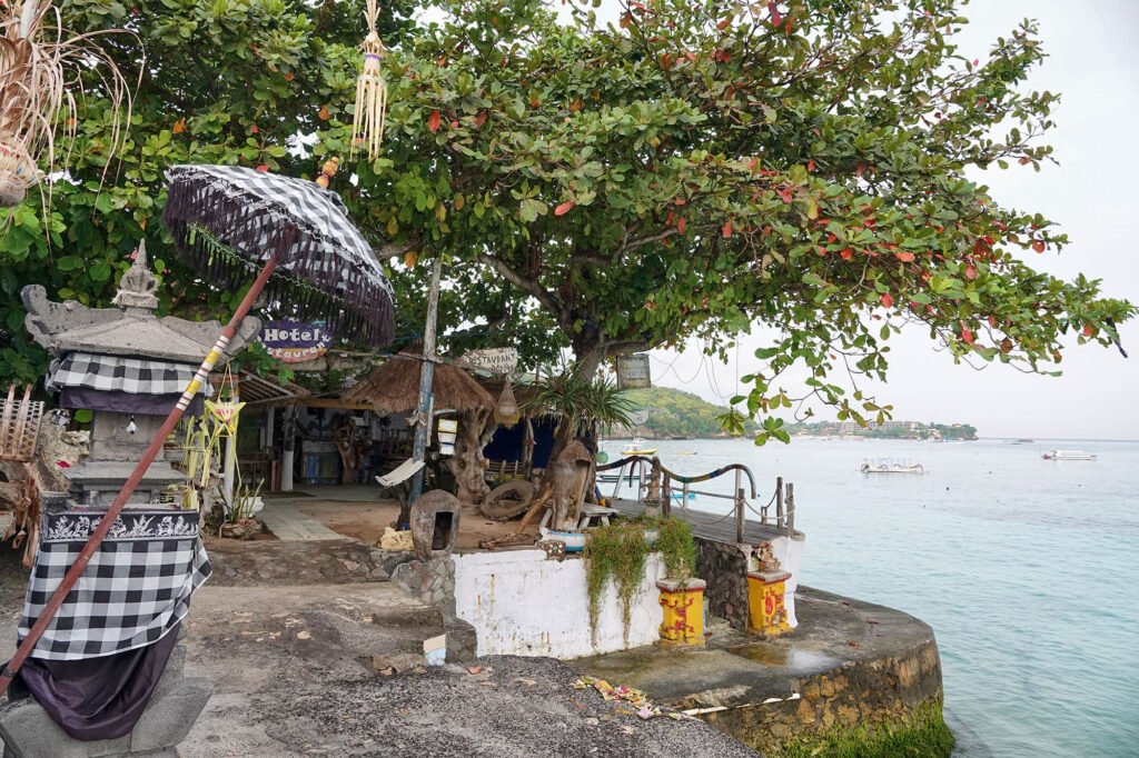 Hotel and restaurant on Jungut Batu beach located on Lembongan Island