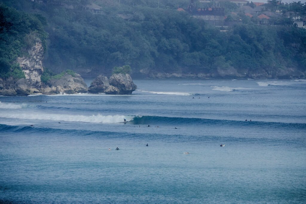 a surfing spot filled with surfers