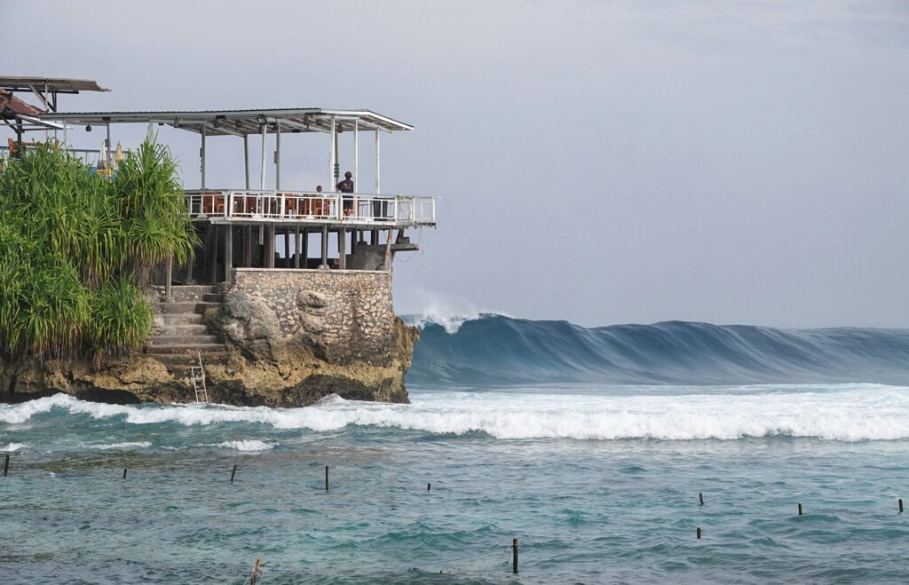 beautiful waves on a point beach in south bali