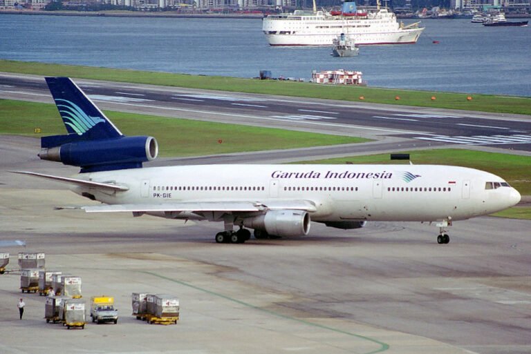 PK GIE Garuda Indonesia McDonnell Douglas DC 10 30 at Hong Kong Kai Tak Airport in July 1993 768x513